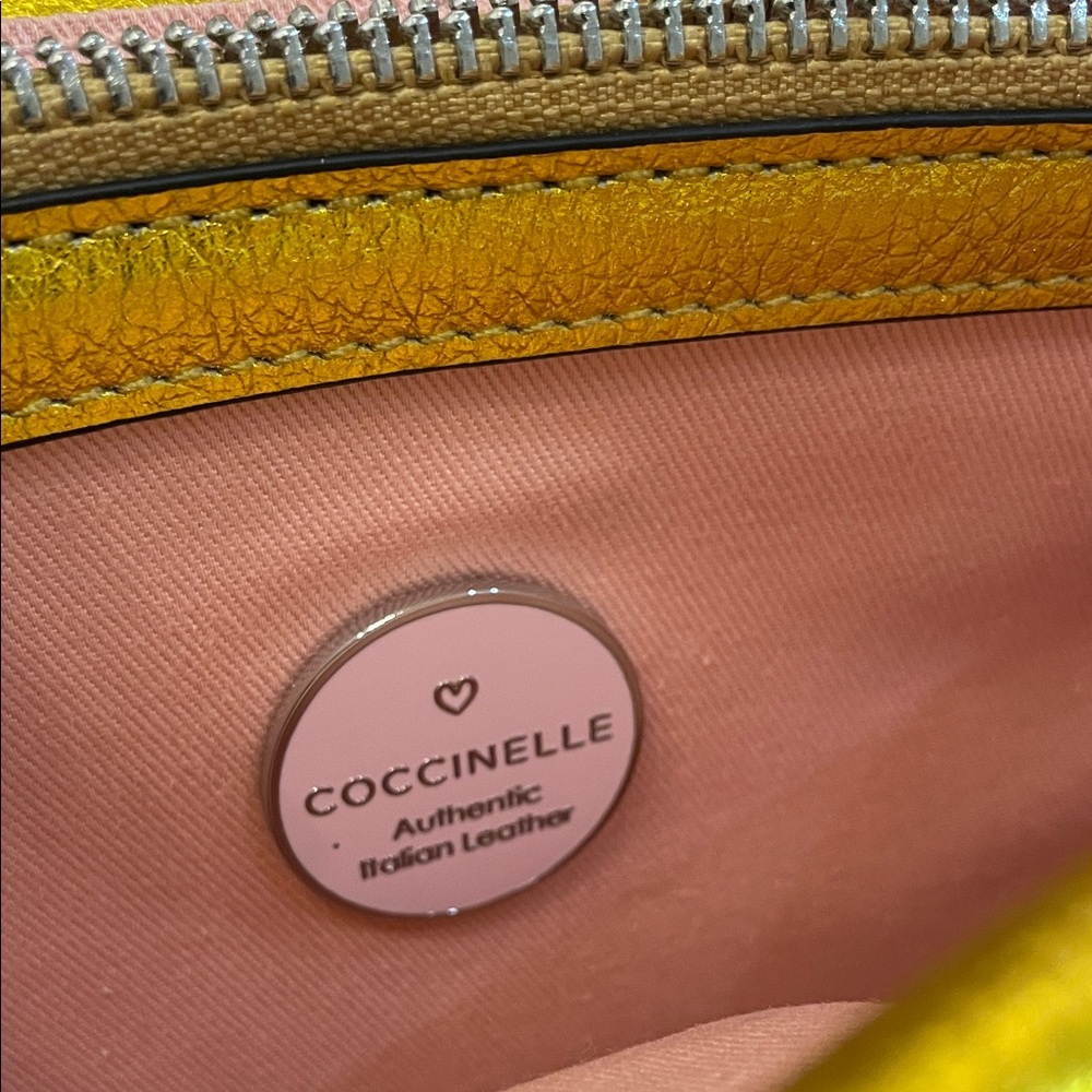 💜Coccinelle Vibrant Yellow Crossbody Bag with Chain Strap - Picture 14 of 16
